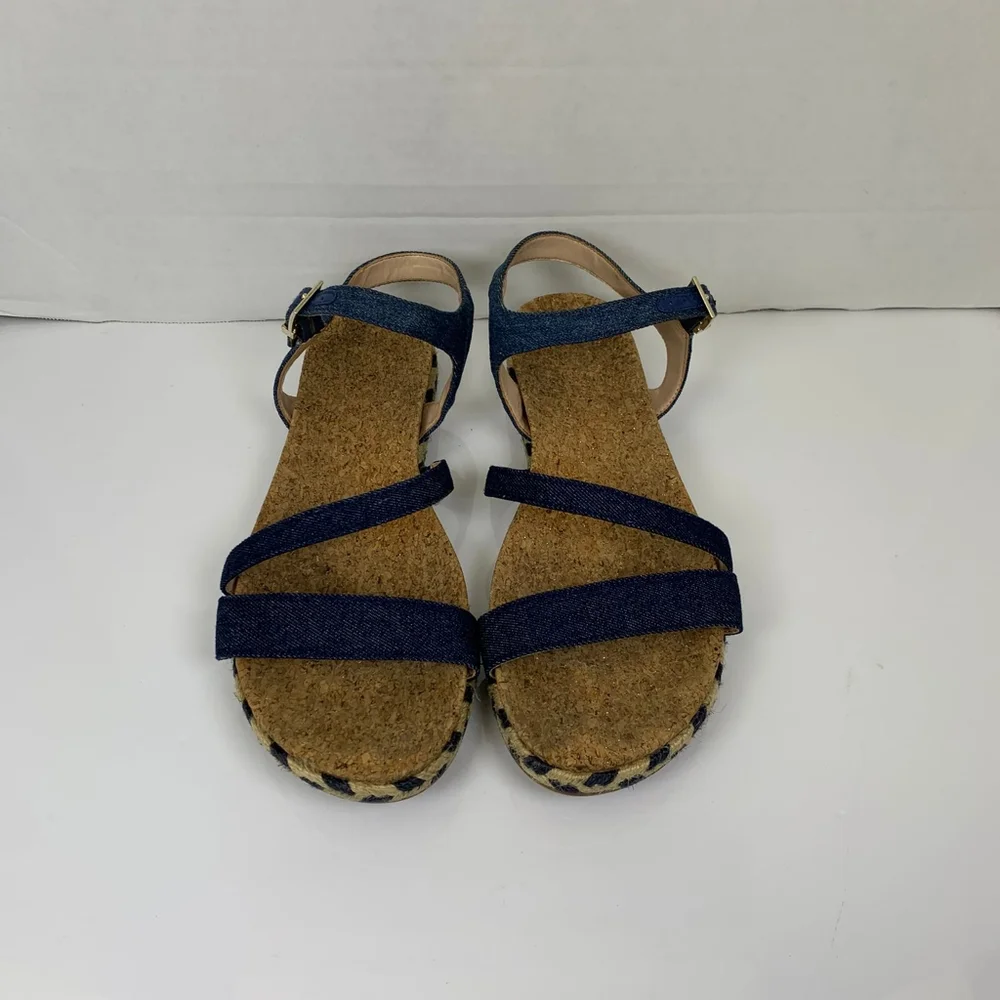 Amelia Grace Women Blue Denim Flat Open Toe Strappy Sandals Size 11 - Picture 8 of 10